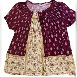 Style & Co. Maroon and Beige Paisley Plus Sizd Top Size 3X